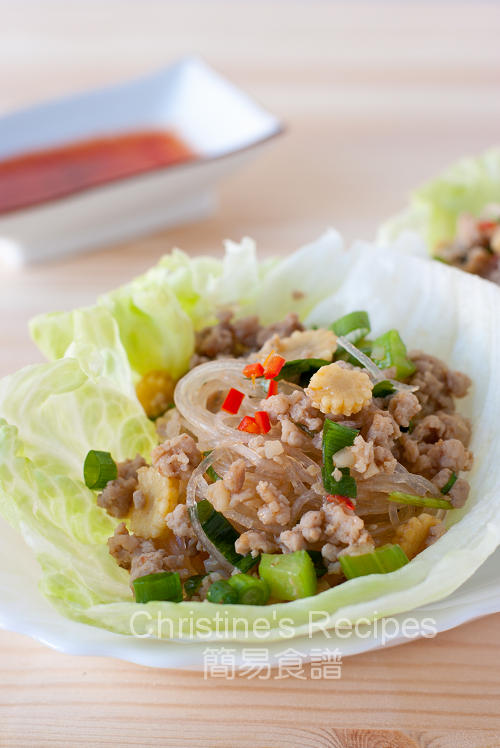 Spicy Pork Mince and Noodles in Crisp Lettuce Cups Christine's Recipes Easy Chinese Recipes